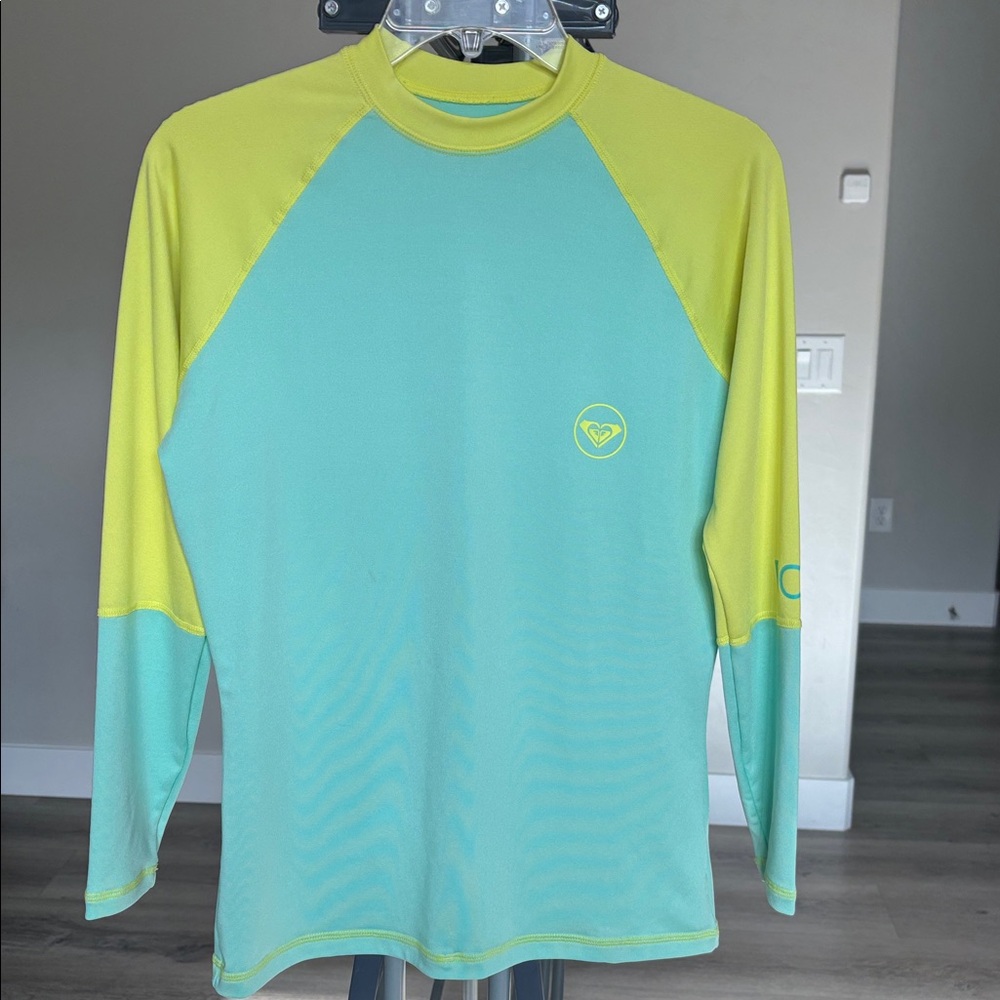 Roxy Vibrant Yellow and Teal Rash Guard (XL)